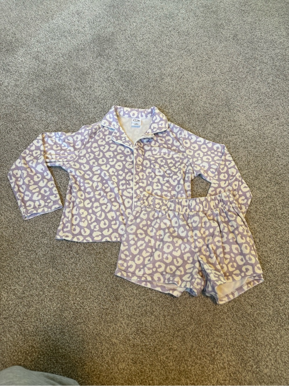 art class Lavender and white Leopard Print Kids Pajama Set. Medium